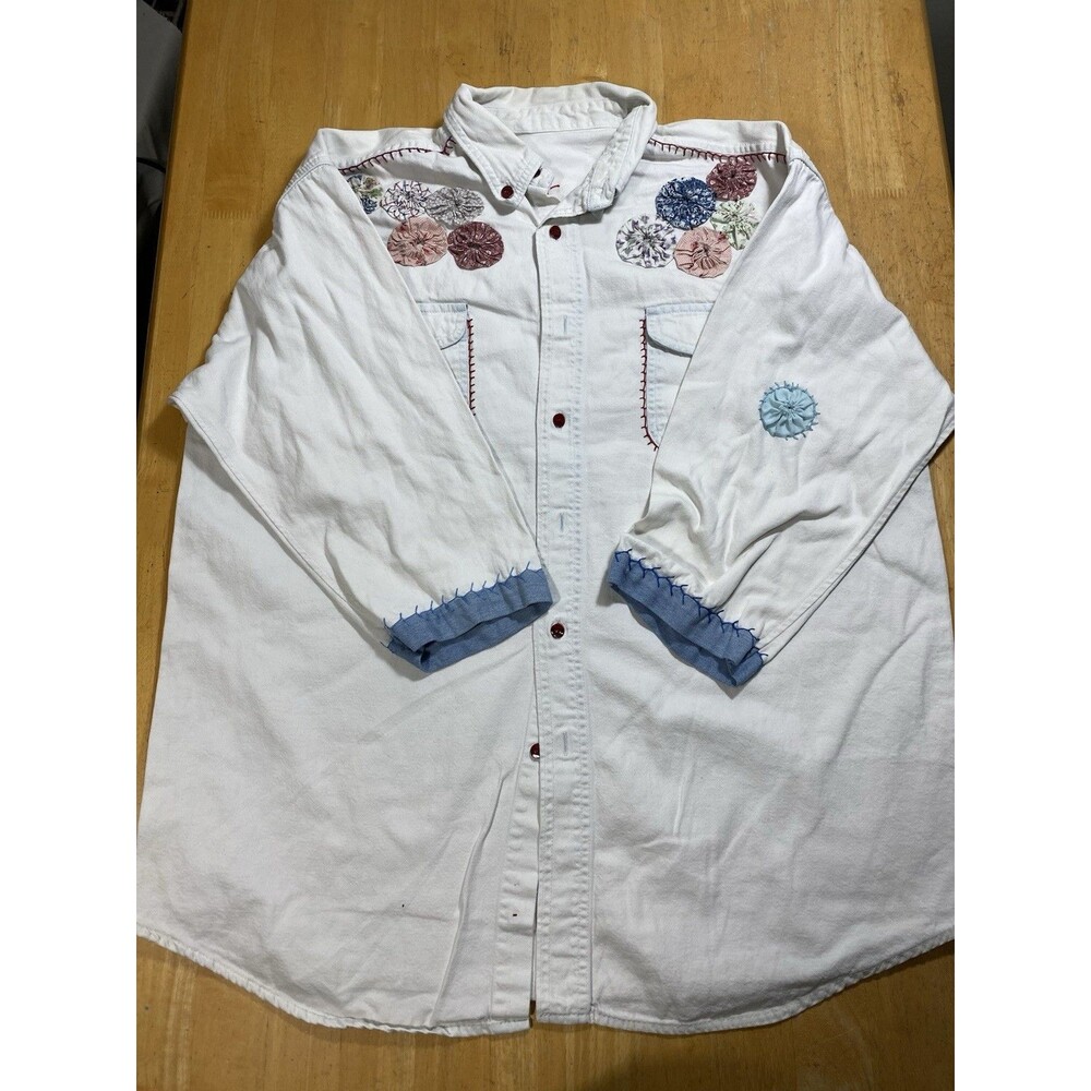 VTG Handmade Patchwork Quilt Floral Button Shirt Cottage DIY Size XL 24pit2pit